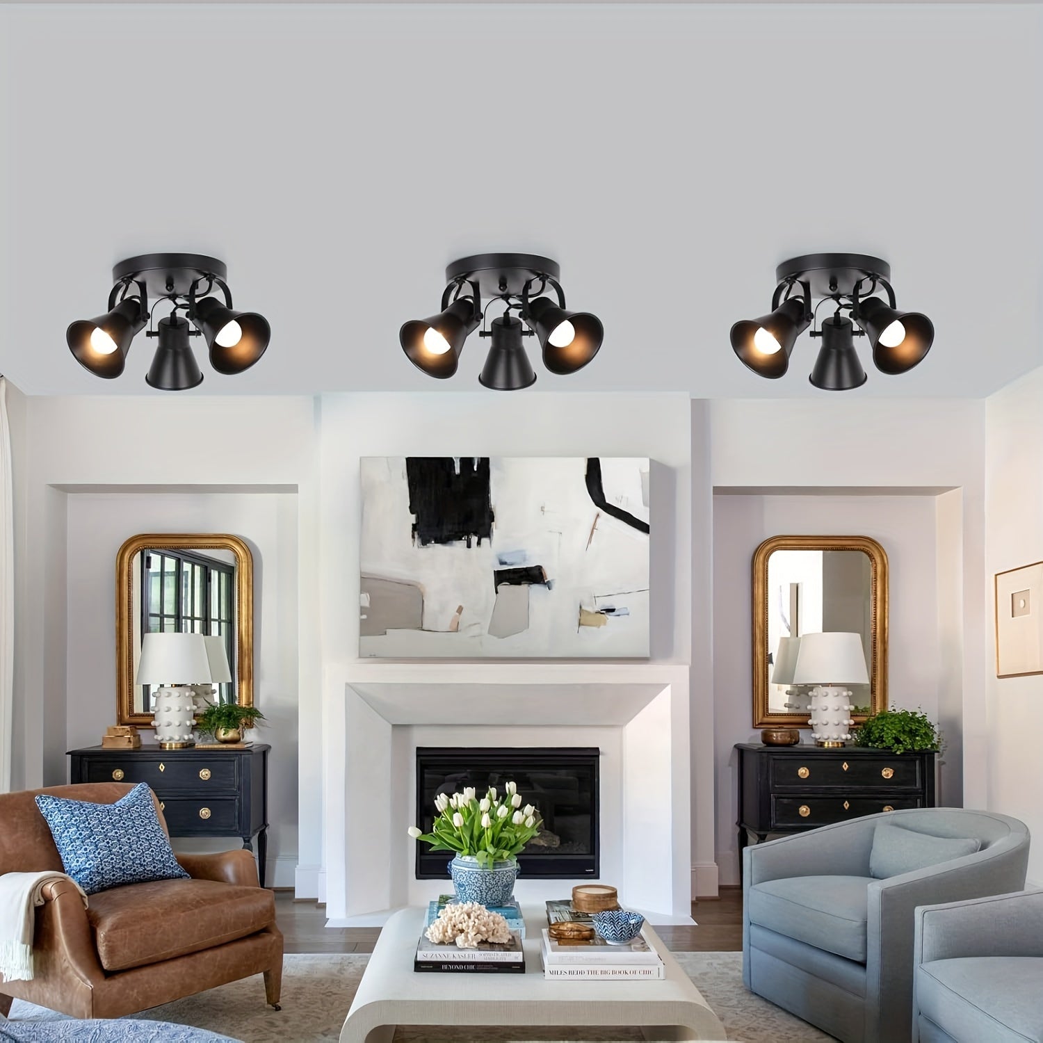 3-Light Industrial Track Light, Adjustable Round Kitchen Ceiling Light, Modern Black Recessed Directional Light, Suitable for Kitchen, Hallway, Dining Room, Bathroom, Coffee Bar