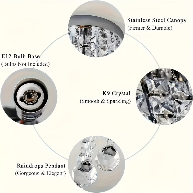 S-shaped crystal ceiling light, suitable for living room, bedroom, dining area and hallway (E14 base, bulb not included, purchase separately)