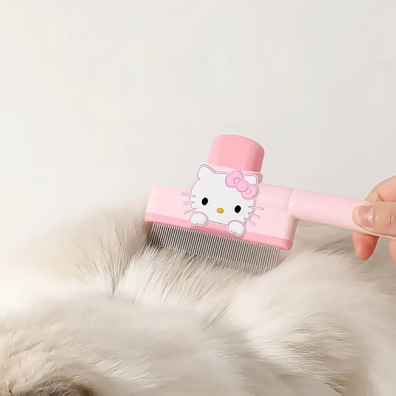 三丽鸥 Hello Kitty 单支猫梳 | 按摩、驱蚤、自清洁、狗狗毛发掉落、毛发缠绕，适合宠物，礼品优选，ABS 和不锈钢