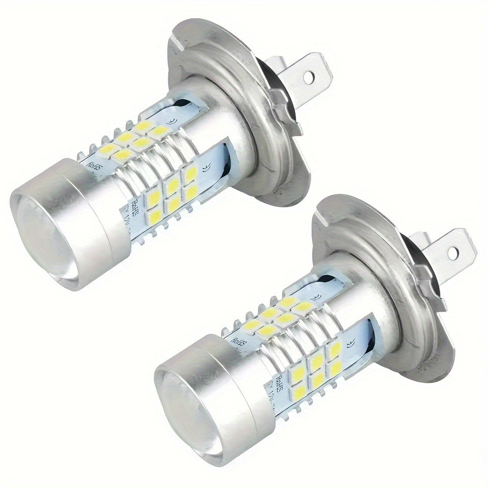 2 H7 LED Headlights, High/Low Beam 6000K White Car Fog Light Driving Light DRL, 21 SMD 2835 LED Chips, 21W 12 Inches, No Battery