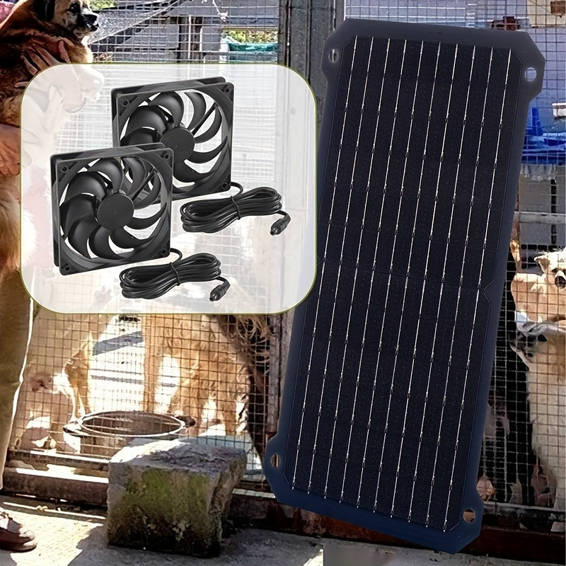 Solar Panel & Solar Fan Set, 20W Black Dual Fan, Solar Powered Outdoor Air Circulation Ventilation Exhaust Kit, Suitable for RV Travel, Camping, Pet House, Window, Chicken Coop, Greenhouse, Shed