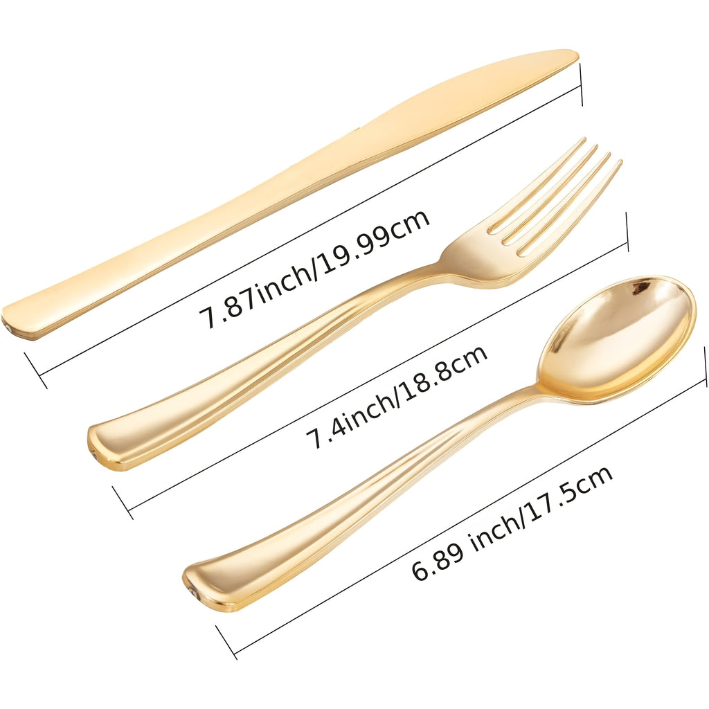 300-Piece Gold Cutlery Set, Heavy-Duty Golden Spoon &amp; Fork Set – Includes 100 Forks, 100 Spoons, 100 Knives – Perfect for Parties, Weddings &amp; Daily Use