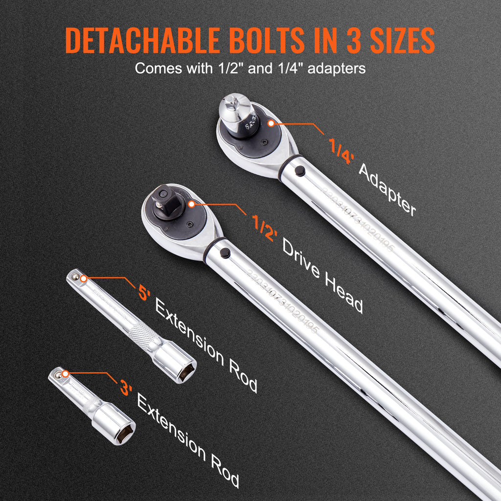 VEVOR Torque Wrench, 1/4“ / 3/8” / 1/2“ Drive Click Torque Wrench 10-80 ft-lbs / 20-200 in-lbs / 25-250 ft-lbs 3-23 Nm / 34-340 Nm / 14-110 Nm, Dual-Direction Adjustable Torque Wrench Set
