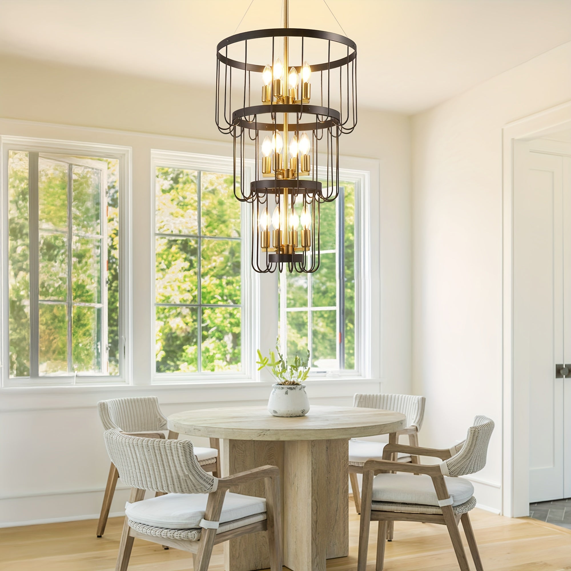Farmhouse lighting lantern trapezoidal pendant light, modern hall lighting fixture, large chandelier for entryway, high ceiling