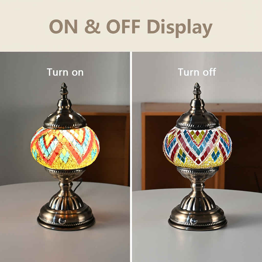 Turkish Moroccan style lamp, bronze base, colorful handmade mosaic glass, bohemian night light, bedroom decoration, holiday gift (LED bulb included)