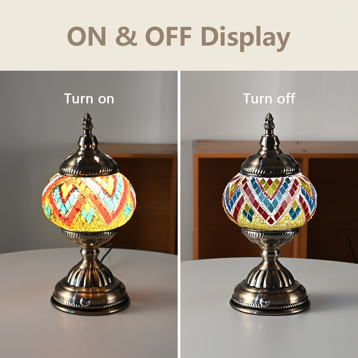 Turkish Moroccan style lamp, bronze base, colorful handmade mosaic glass, bohemian night light, bedroom decoration, holiday gift (LED bulb included)