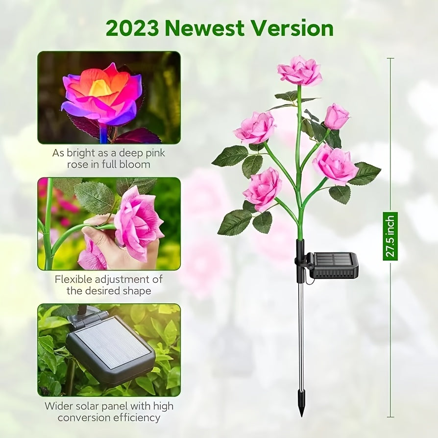 4pcs Solar 5-Rose Flower Light with 20 Flowers LED Artificial Flower Light Outdoor Decoration Courtyard, Garden, Path, Front Door, Lawn Ground Insert Flower Light Gift for Mom's Birthday