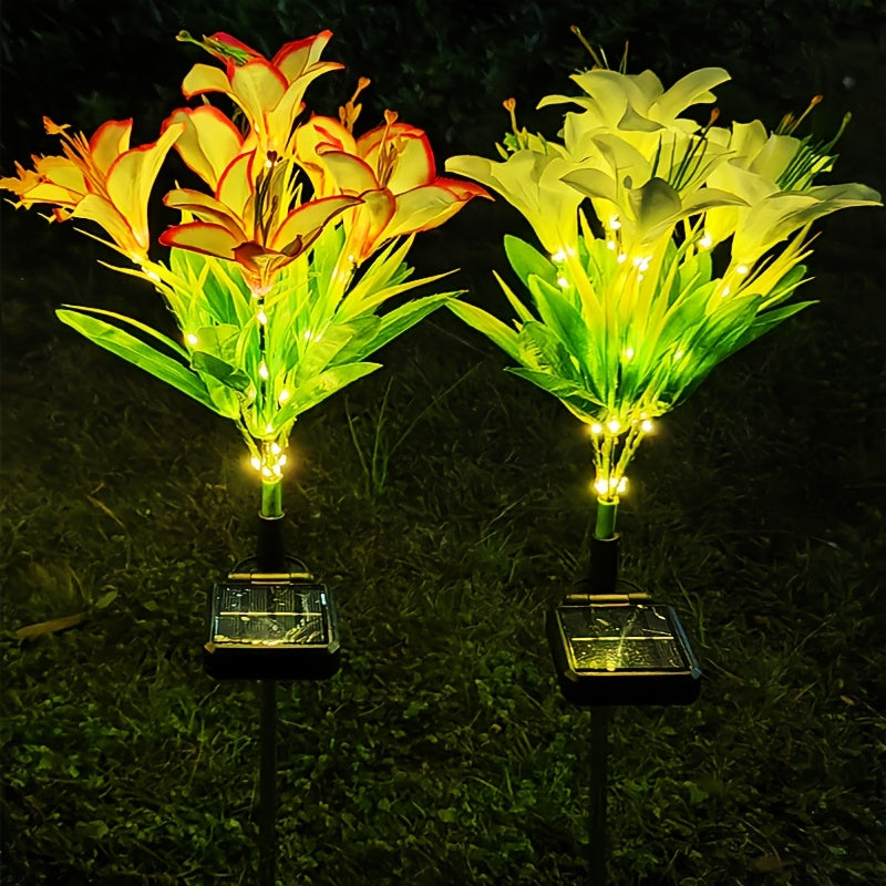 1-Piece Outdoor Solar Garden Light, Upgraded High Simulation 6 Lily Flowers, Spring, Autumn Decorative Solar Outdoor Light, Garden, Courtyard, Path, Lawn, Party, Holiday Decoration