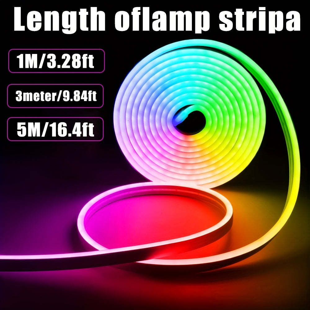 5V USB RGB霓虹LED灯带 39.37英寸/118.11英寸/196.85英寸 可弯曲夜光灯，3键遥控，多色调亮度可调，USB供电，适用于卧室、客厅、圣诞节、派对、婚礼、家庭装饰及咖啡馆内饰照明