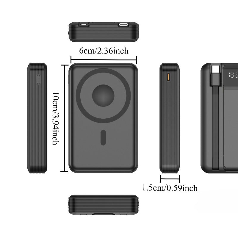 10000mAh 22.5W Magnetic Portable Charger with 2 Built-in Cables Essential Phone Accessory for Daily Use Travel