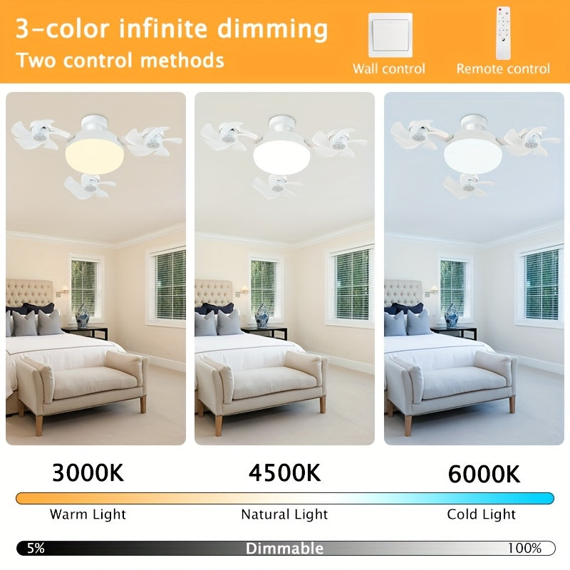 Drone Shaped Ceiling Fan with Light, LED Bulb with Remote Control, Dimmable Brightness, 3 Speed Levels, E26 Lamp Base, Quiet Operation, Lightweight & Easy Installation