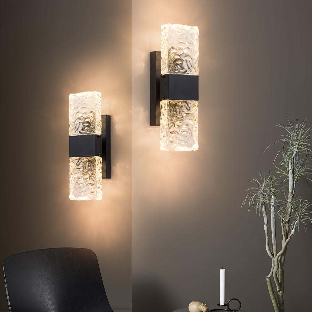 2-Piece Modern Bedroom Crystal Wall Light 3-Color Temperature Changing LED Black Wall Lamp Living Room Linear Wall Light Indoor Warm Light Wall Light Fixture
