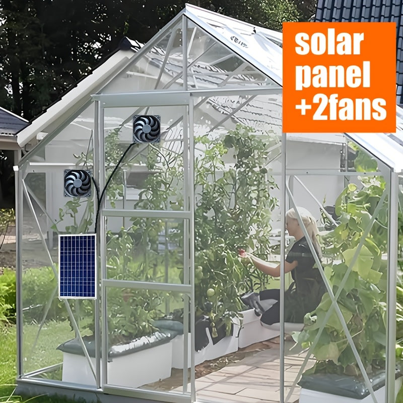 High-Efficiency Solar & Wind Powered Dual Fan Set for Material Handling Industrial Plants, Black, Window Exhaust Duct, Outdoor Air Circulation, Solar Powered, Eco-Friendly, Greenhouse Ventilation, Shed Cooling