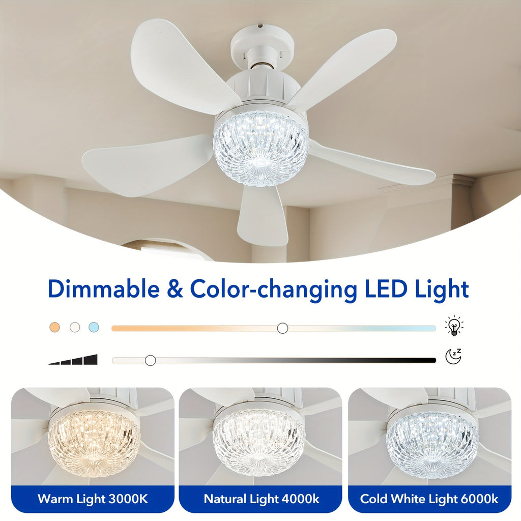 Socket Fan with Light, Screw-In Flush Mount Fan with Light and Remote Control, E26/E27 Easy Install Ceiling Fan, Mini Base Ceiling Fan Bulb Replacement, Dimmable Socket Fan Ceiling Light