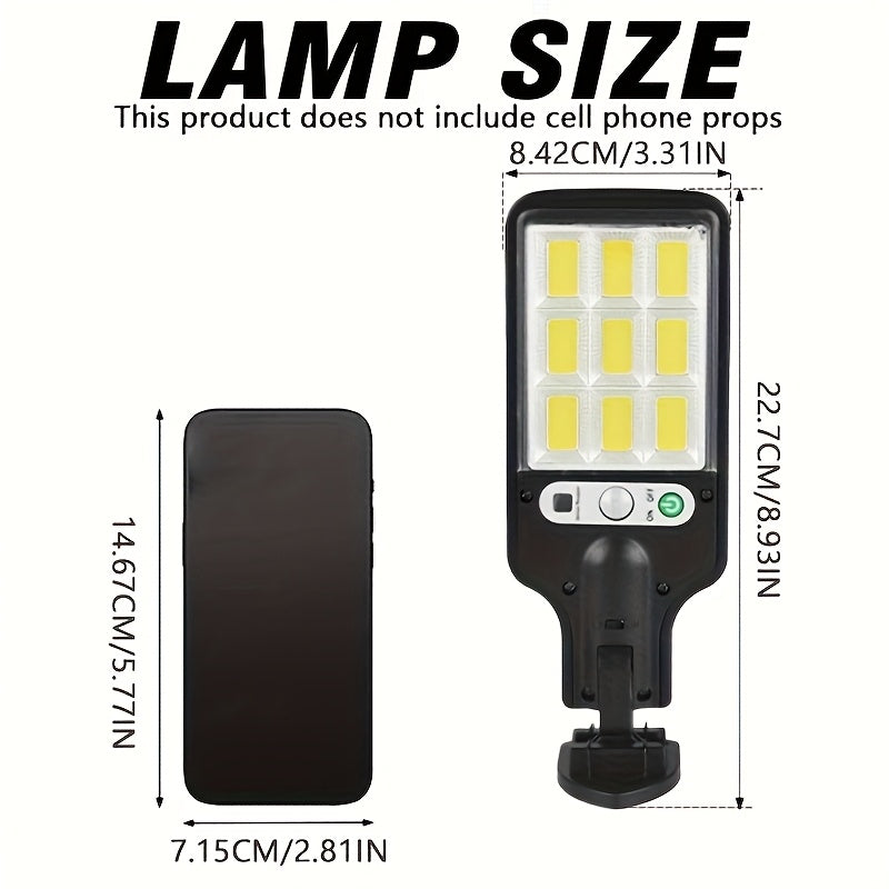 1 Smart Motion Activated Solar Light, Perfect for Commercial Streets and Areas, High Brightness LED Solar Wall Lighting, Rechargeable COB Street Light, with Three Outdoor Decorative Lighting Modes for Deck Security Purposes