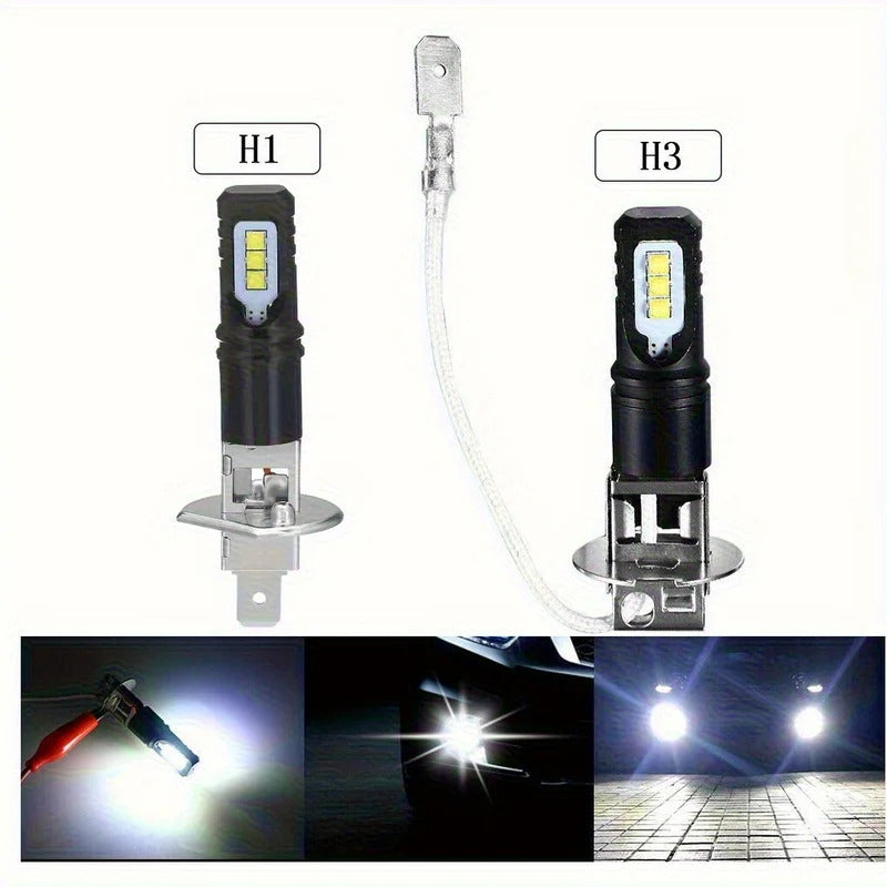 2-Pack H1 H3 160W 6000K 6000LM Super Bright Daytime Running Light LED Headlight Bulb Set High Beam 2525 Chips Fog Light Driving Light for Car 12V, No Battery Included