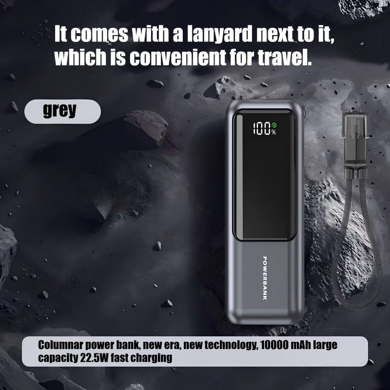 Ultra-Thin Portable Power Bank with Built-in Cable & Fast Charging Suitable for Travel, 10000mAh, USB-C Charger, LED Display, USB-C to USB-C/USB-C to USB- Cable Compatible for Smartphones Tablets Cameras, Compact Mobile Charger