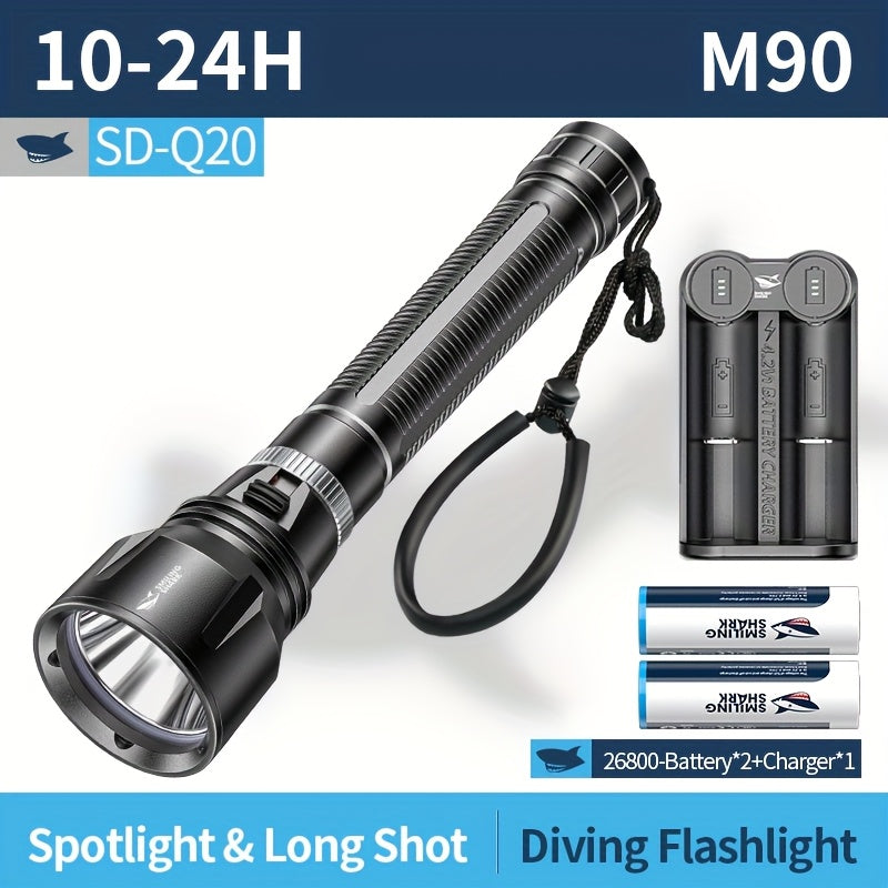 Smiling Shark Rechargeable High Lumen Diving Flashlight, LED High Power Dimmable Ultra Bright Rechargeable Light, for Diving & Night Lighting, Perfect for New Year Christmas Gifts