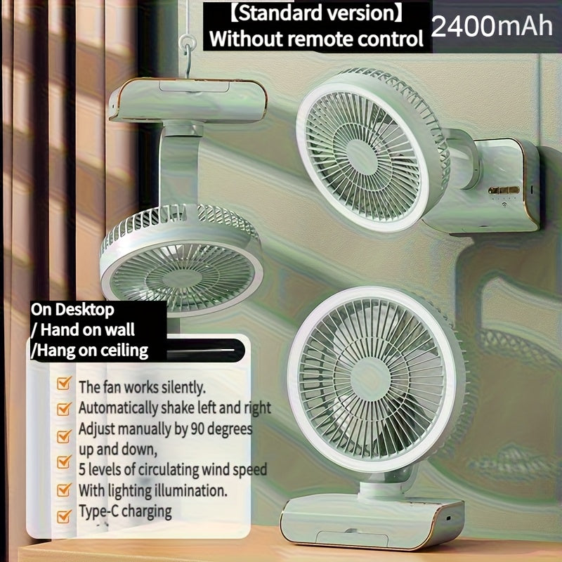 Multifunctional 3-in-1 Fan, Desktop Table Wall Mount Combo Fan, Built-in 2400mAh Battery, USB Rechargeable, Lightweight Portable Design for Home, Office and Dormitory