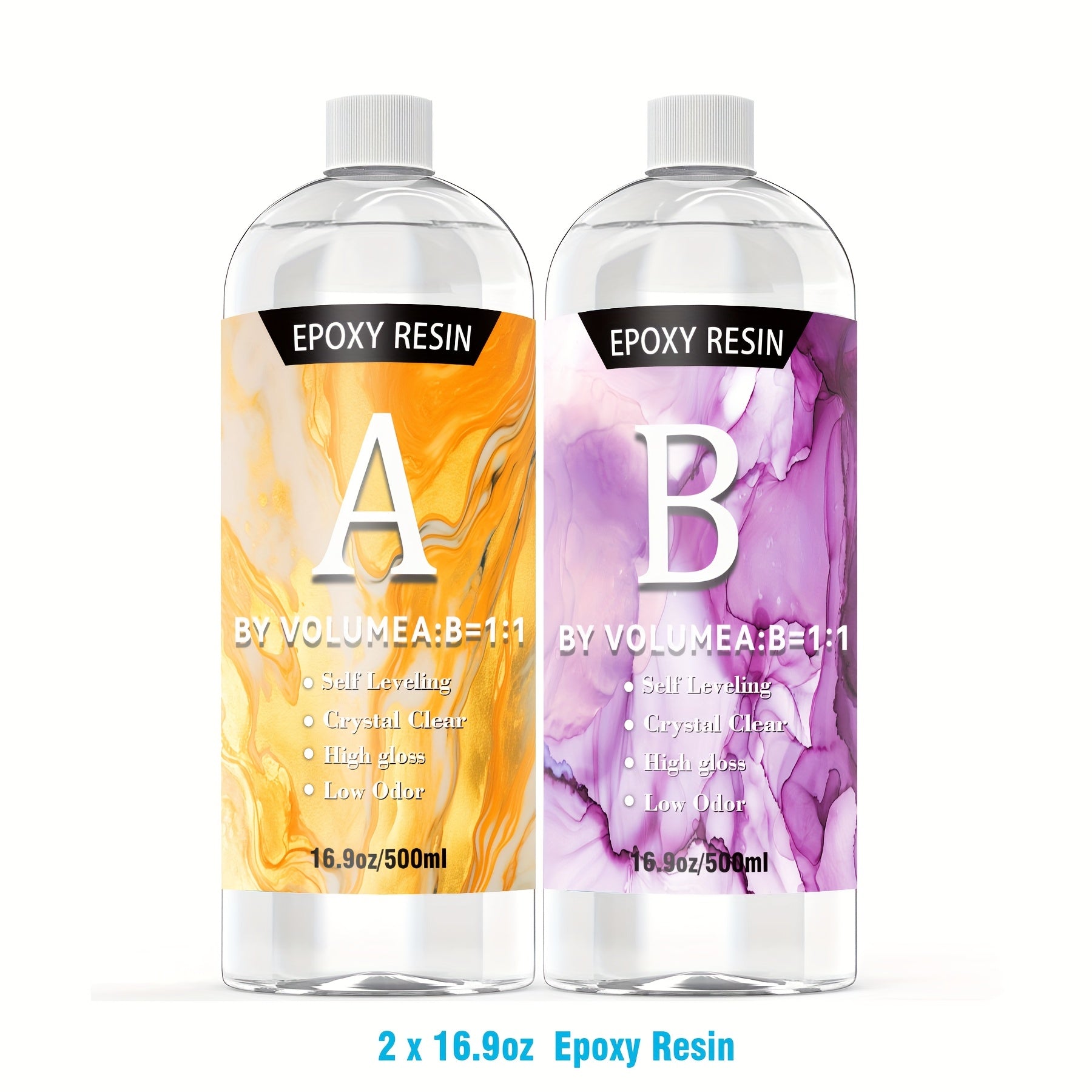 100ml/300ml/500ml/1000ml晶莹剔透的环氧树脂 - 自流平、高光泽、不发黄、无气泡铸造树脂，非常适合工艺品、桌面、DIY 1:1 比例
