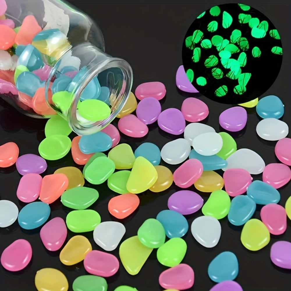 500pcs Blue/Colorful Glow Stones | Outdoor Garden Pathway Stones, Glowing Pebbles, Perfect for Courtyard, Walkways, Potted Plants, Aquarium Decoration, Landscape Glow Rocks