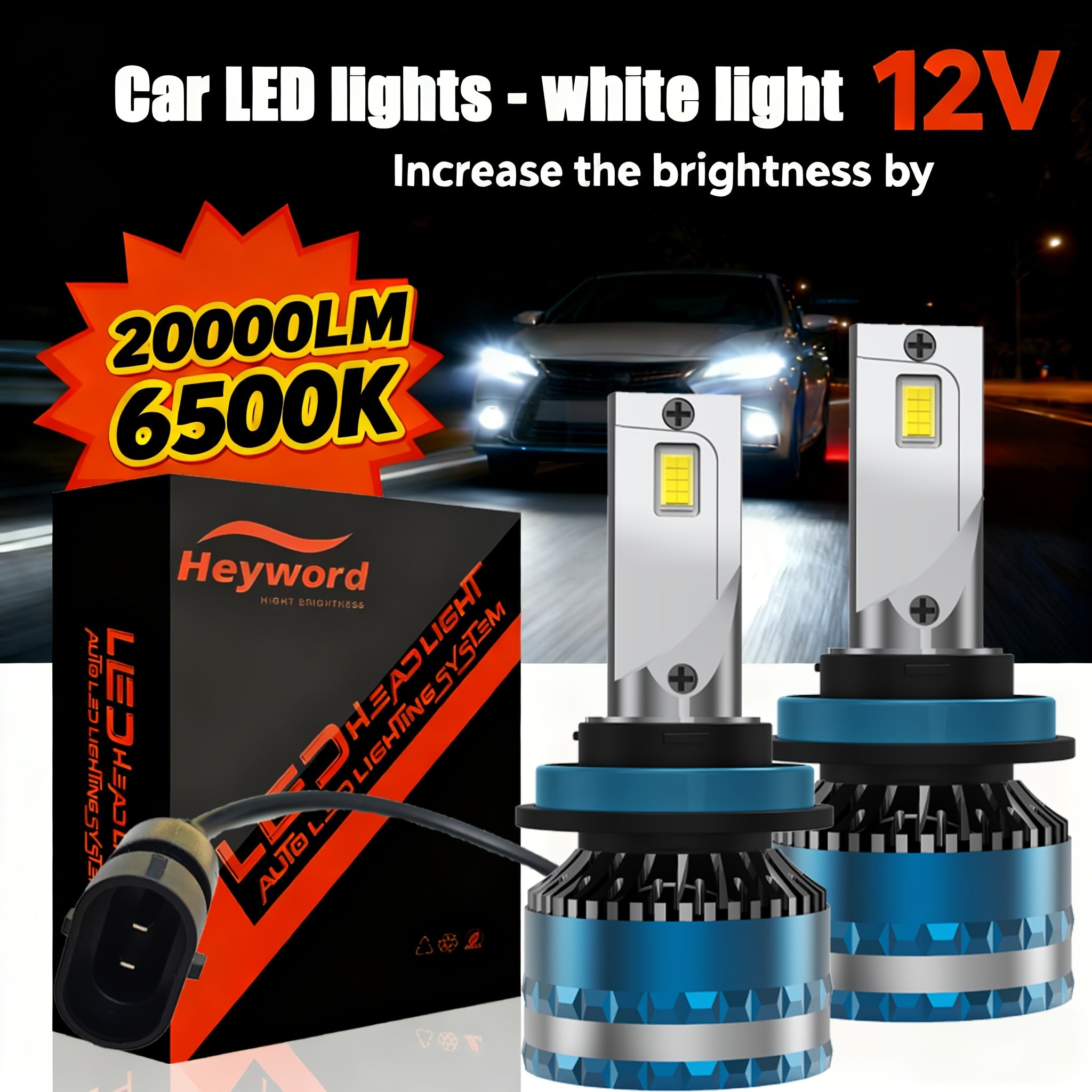 Heyword 2-Pack LED Headlight Bulbs - Compatible with H11, H7, H4 | Super Bright White Light | Easy Installation | High/Low Beam Integrated | Fits Most Cars and Motorcycles