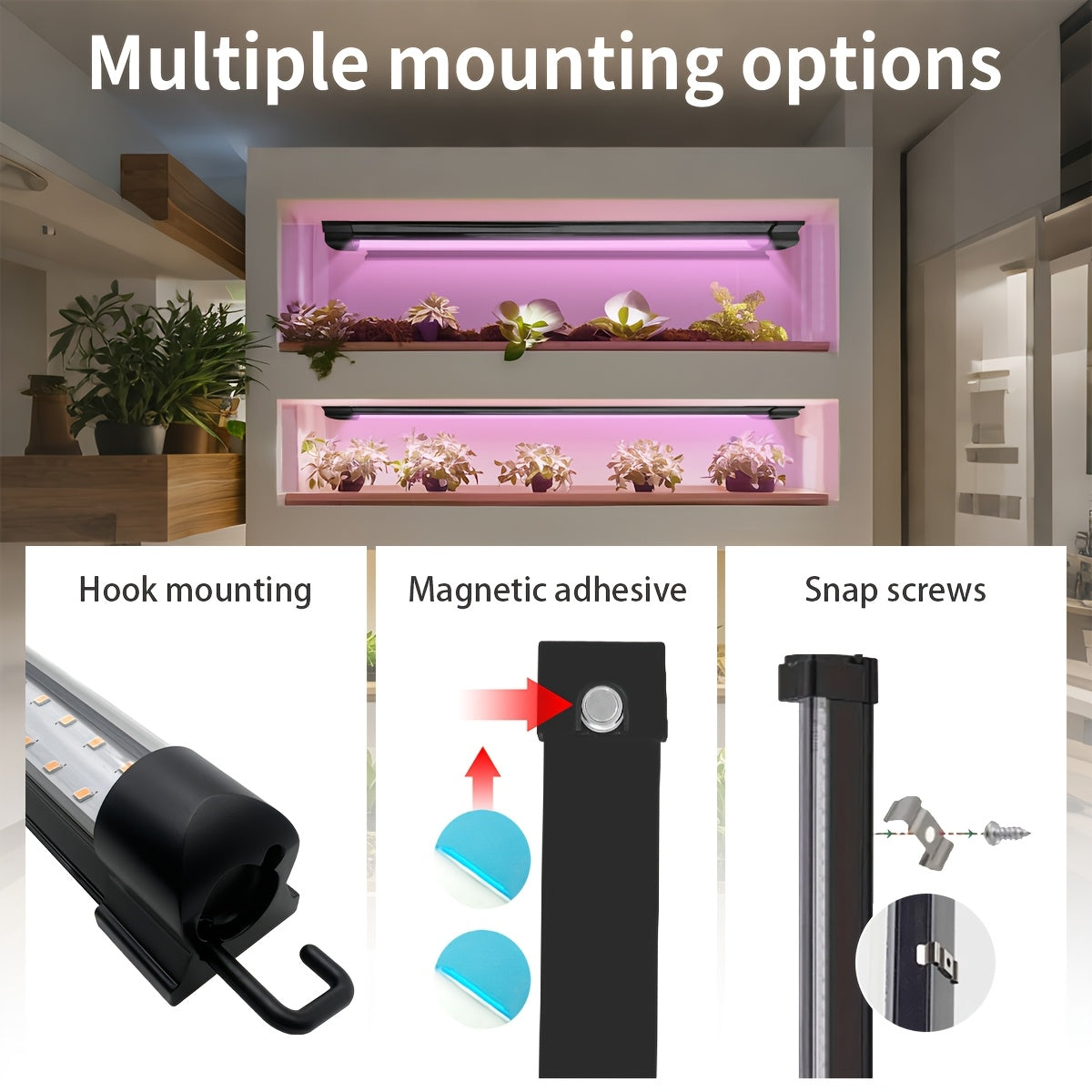 LED Full Spectrum Plant Grow Light Strip, 15.74in/19.68in Magnetic Grow Lamp, Smart Timing 2H/4H/8H, Equipped with Hooks, Easy to Install