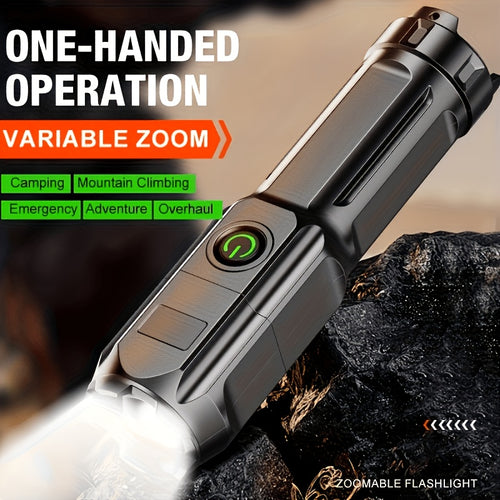 1PC Rechargeable LED Flashlight, Portable Mini Type-C Charging Port, 3 Lighting Modes, Telescopic Focus Adjustable, Outdoor Emergency Light for Hiking Camping Work Cycling