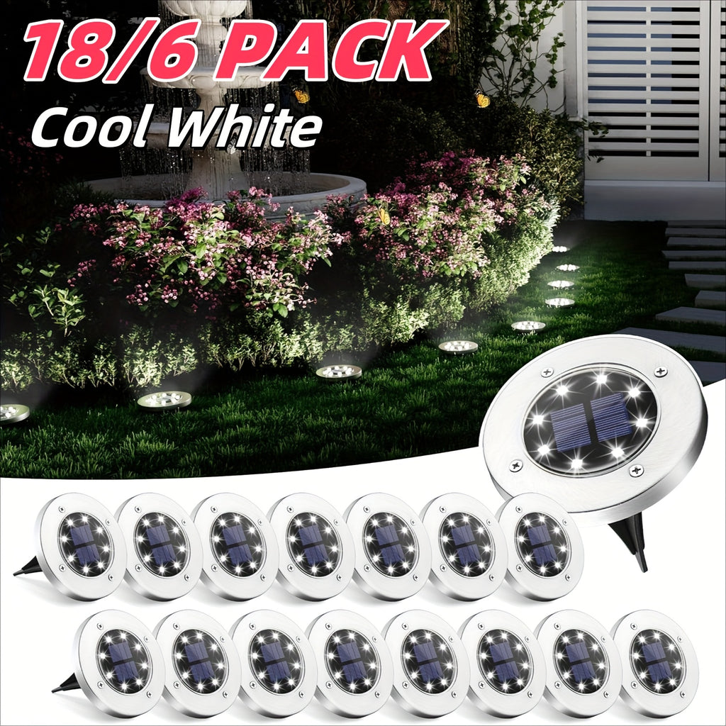 18/10/6-Pack Solar Ground Light, Outdoor Waterproof Solar Light, 8-LED Solar Landscape Light, Suitable for Garden, Courtyard, Patio, Path, Driveway, Walkway (Cool White Light)