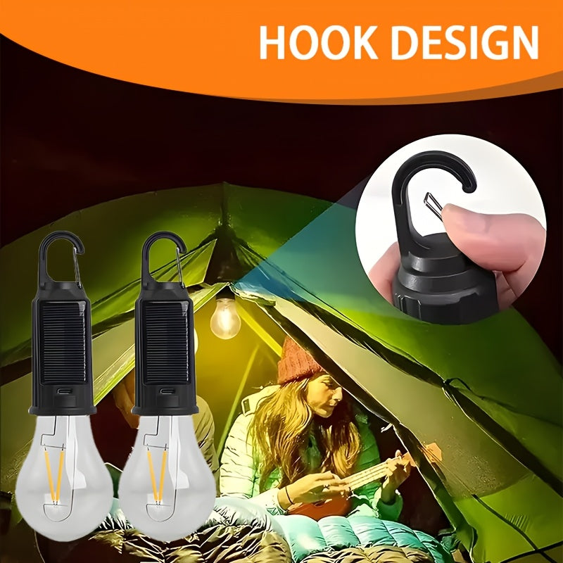 2 Pack Bright Solar Charging LED Commercial Lighting Light, Portable Hook Design Ambient Decorative Warm Light, Night Area Lighting Flashlight, 3 Lighting Modes, Perfect for Parties, Festival Events, Streets, Shopping Malls, Tents