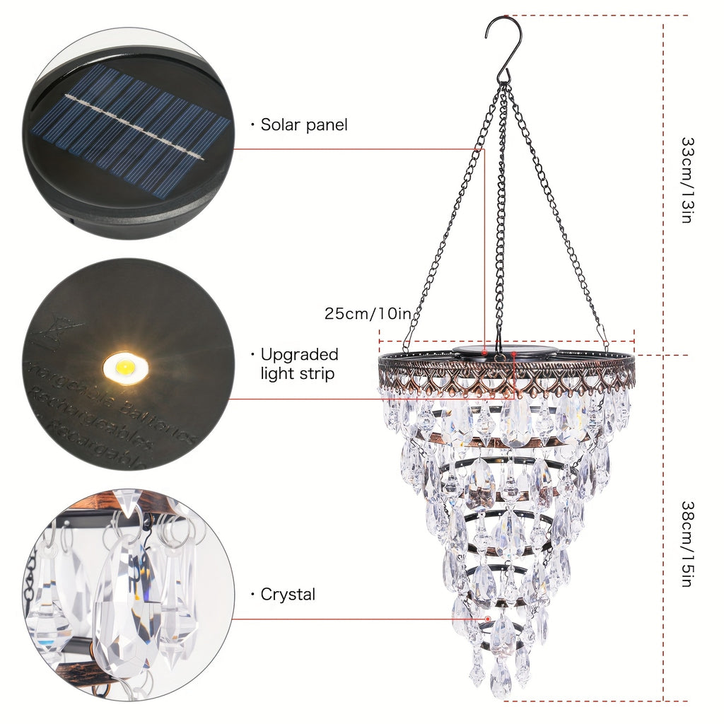 Solar Hanging Crystal Chandelier | Outdoor Garden Decorative Light, Equipped with 54 Warm White LEDs, Waterproof, Lithium Battery Powered, Suitable for Garden, Courtyard, Patio, Gazebo, Party, Wedding