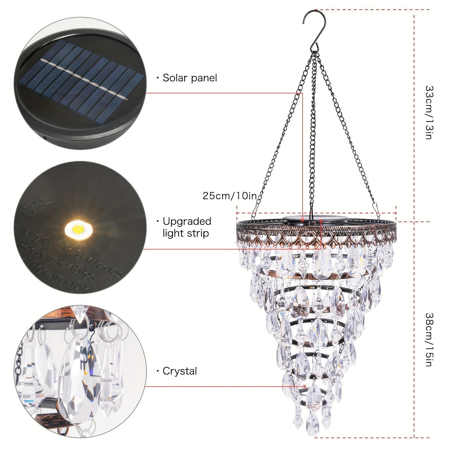 Solar Hanging Crystal Chandelier | Outdoor Garden Decorative Light, Equipped with 54 Warm White LEDs, Waterproof, Lithium Battery Powered, Suitable for Garden, Courtyard, Patio, Gazebo, Party, Wedding