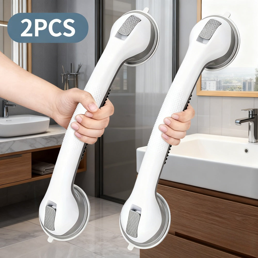 2 Pack 17-Inch Suction Cup Bathroom Grab Bar - No-Drill Safety Rail for Shower & Bathtub, Anti-Slip, Fall Prevention for Toilet, Tub, Shower
