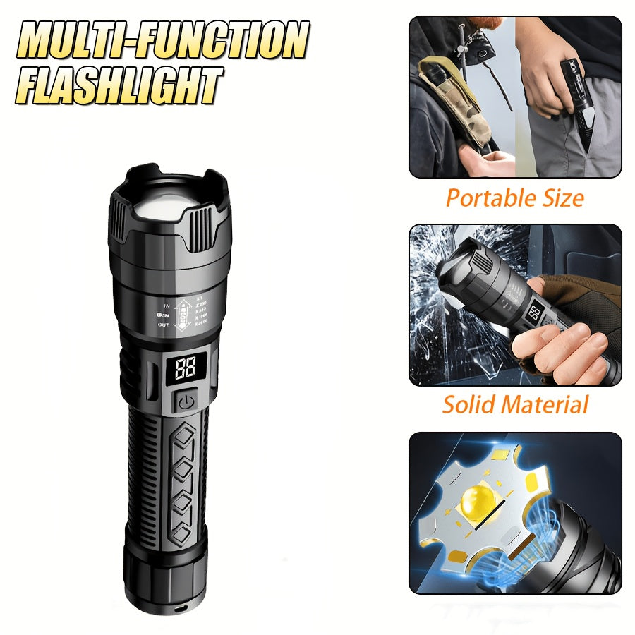 IPX6 Waterproof Flashlight with Clip, Multifunctional All-in-One Light, Power Outage & Night Riding Lighting, Easy Installation & Use, Adjustable Brightness Levels, Rechargeable, Perfect for Events and Camping