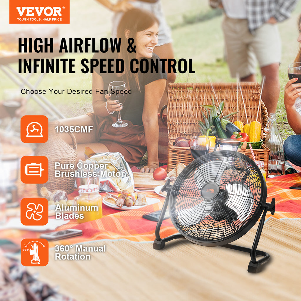 VEVOR 12 Inch Cordless Fan, Portable Quiet Personal Fan for Home Office, 360° Manual Rotatable Head, Stepless Speed Adjustable High-Speed Wireless Fan, Heavy Duty Metal Industrial Standing Fan