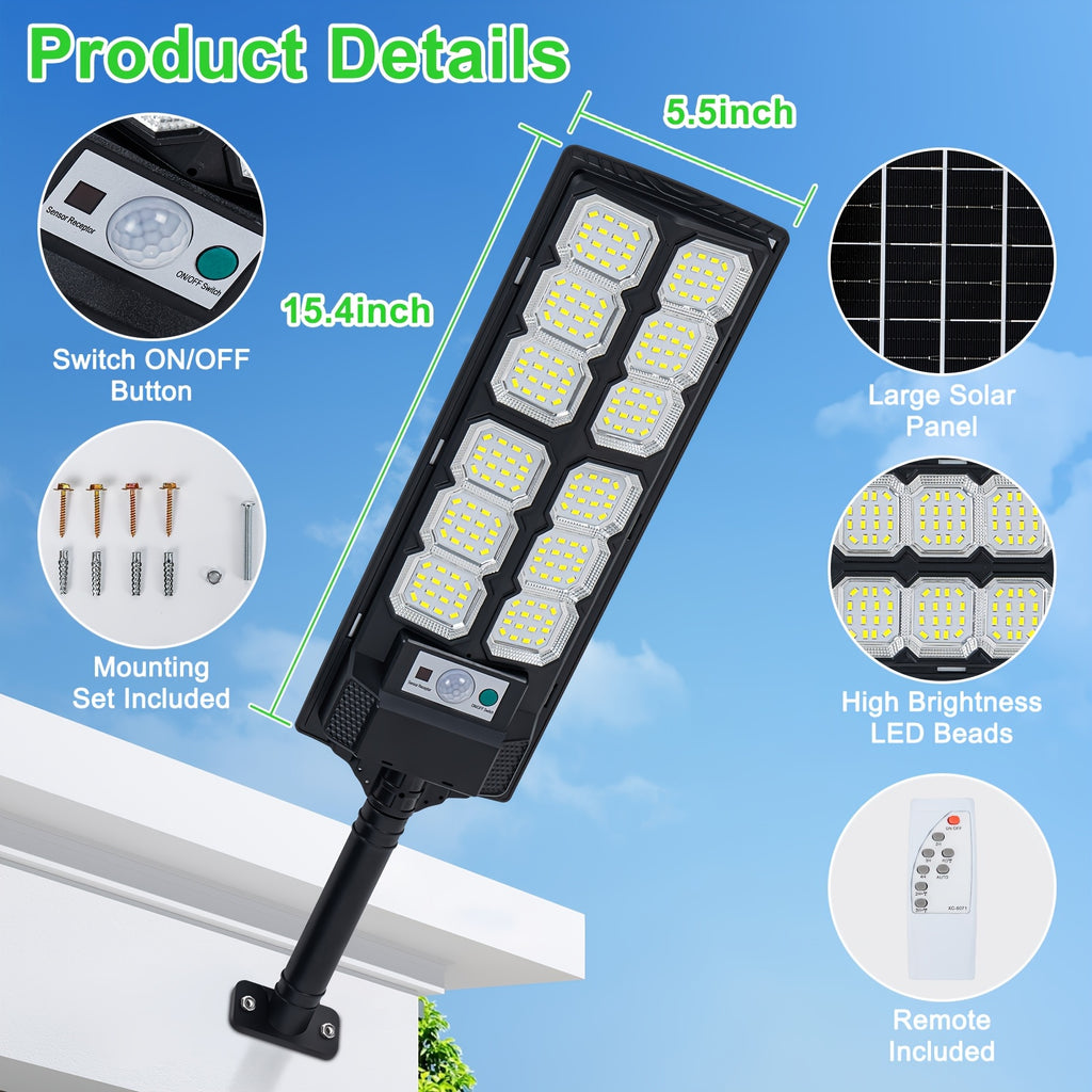 Outdoor Waterproof Solar Light, 2500 Lumen Outdoor LED Floodlight, Supports “Dusk-to-Dawn” Auto Mode and Remote Control; Ideal Solar Security Lighting for Courtyards, Rural Patios, Farmhouses, Fences and Landscape Decoration.