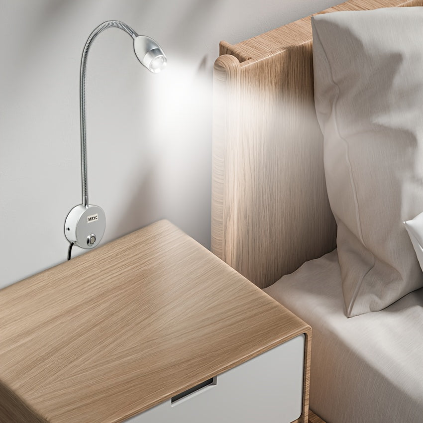 Reading light spotlight, wall-mounted lamp with flexible gooseneck, touch dimmable switch, three color modes, bedside night light suitable for bed, headboard, desk