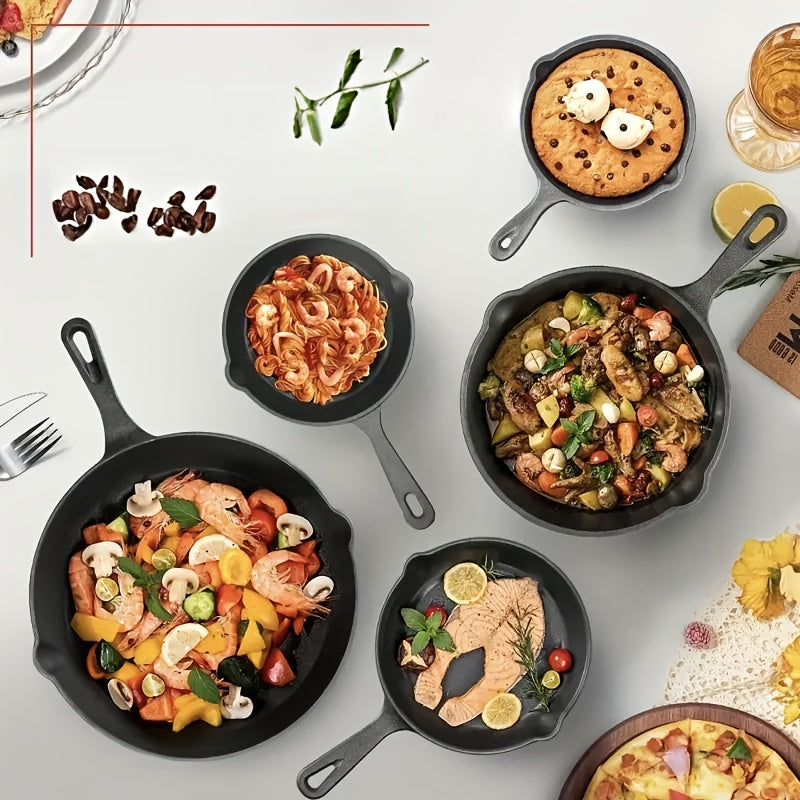 1/3/4 Pcs Cast Iron Skillet Set, Heavy-Duty Pre-Seasoned Frying Pan, Excellent Heat Retention, Non-Stick, Multifunctional Design with Ergonomic Handle, Ideal for Indoor and Outdoor Cooking