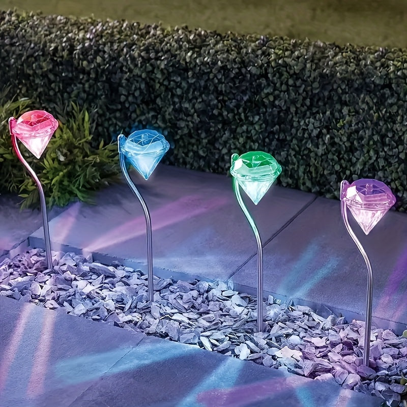 4-Piece Solar Curved Light Strip Diamond Light, Solar Outdoor Rainproof Lawn Light, Simple Semi-Flush Mount Installation, Suitable for Garden, Walkway, Patio Decoration, Outdoor Solar Landscape Light, Garden Decorative Courtyard Light