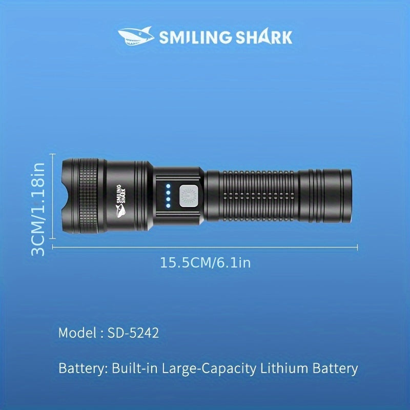 1PC SMILING SHARK Rechargeable Flashlight Super Bright Tactical Flashlight Zoomable LED Spotlight 3 Lighting Modes Portable Light for Hiking Camping Fishing Outdoor Emergency SD5242A