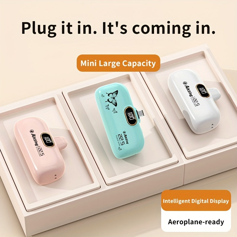 Aikeing 5000mAh 迷你行動電源，iPhone 充電器，內建 Type-C 接頭，適用於 Android 和所有行動裝置的快充行動電源，輕巧旅行充電器，緊急口袋充電器，方便攜帶使用（萬聖節、聖誕節、當地倉庫）