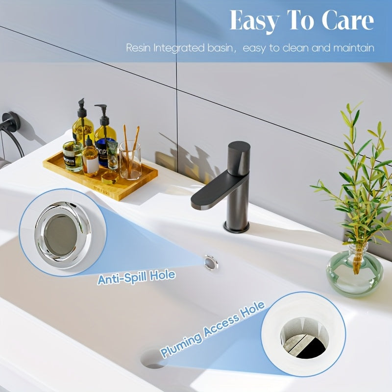 Bathroom Vanity with Sink - Wall Mount Floating Basin Cabinet, Soft-Close 2 Large Drawers, Modern Textured Stripe Design, Hidden Damping Drawers