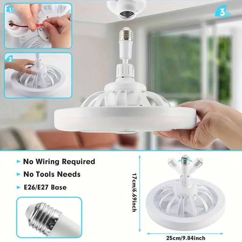 LED Ceiling Fan Light with Remote Control, E26 Screw Base Easy Installation, Adjustable Wind Speed LED Brightness & Color Temperature, Timing Night Light Function, Ideal for Bedroom, Garage, Kitchen and Small Spaces