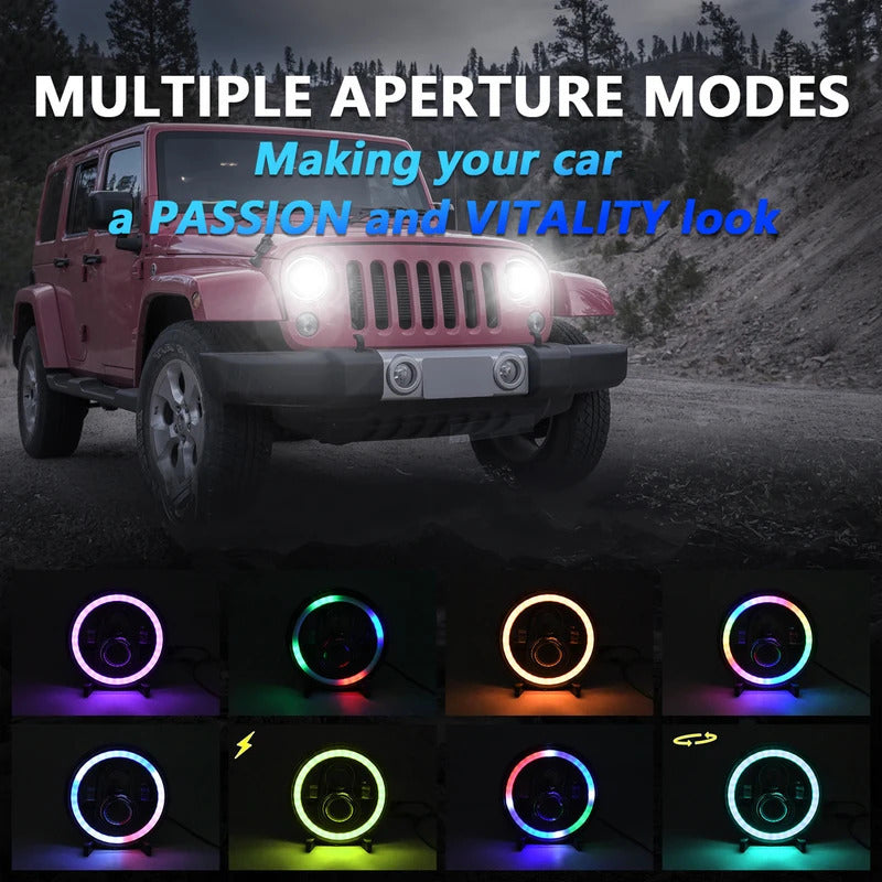 7-Inch Headlight Round Headlight with High/Low Beam and Daytime Running Light, Colored Angle Eye Light, Suitable for Cars and Motorcycles, No Battery Included