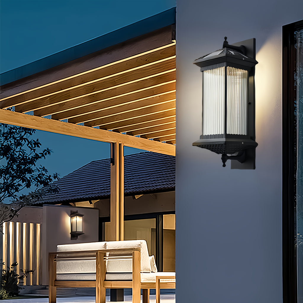 LED Outdoor Solar Wall Light Villa Courtyard Exterior Wall Gate Post Street Light IP45 Aluminum Body Four-Color Dimmable Wall Light (White/Warm Light/Neutral Light/Red Light)