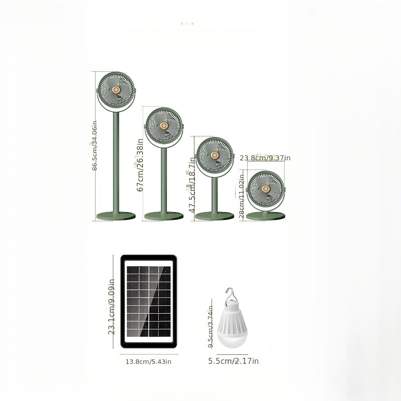 5-Speed Solar Powered Standing Fan, 4 Adjustable Heights Portable Outdoor Fan for Camping & Barbecue, Type-C Fast Charging, 4000mAh Long Lasting Battery, Brushless Motor Built-in Rechargeable Lithium Battery