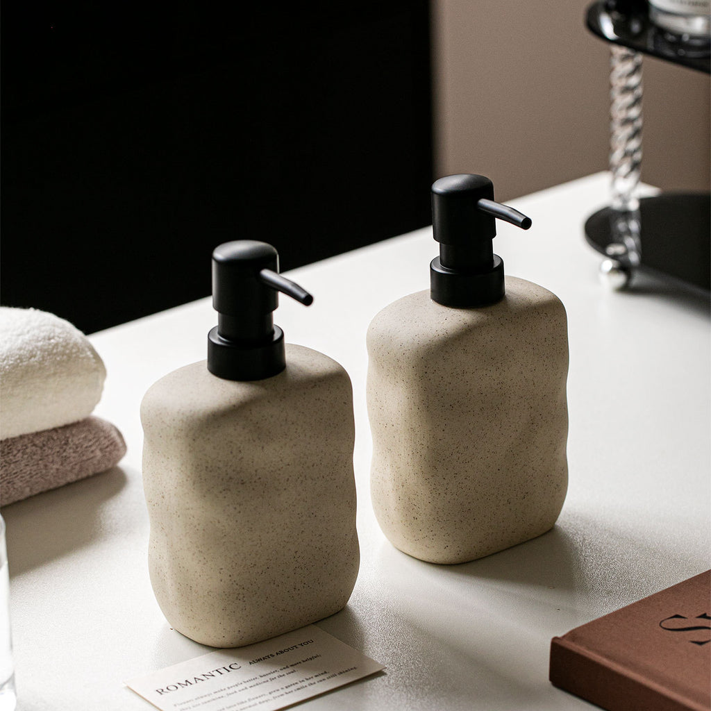 Wabi-Sabi Ceramic Refillable Bottle - Minimalist High-End Japanese Bathroom Bottle, Sand Color, for Hand Soap, Shampoo, Lotion, etc. Aesthetic & Practical Gift for Christmas for Lover & Friend – Elevate Your Space & Lifestyle