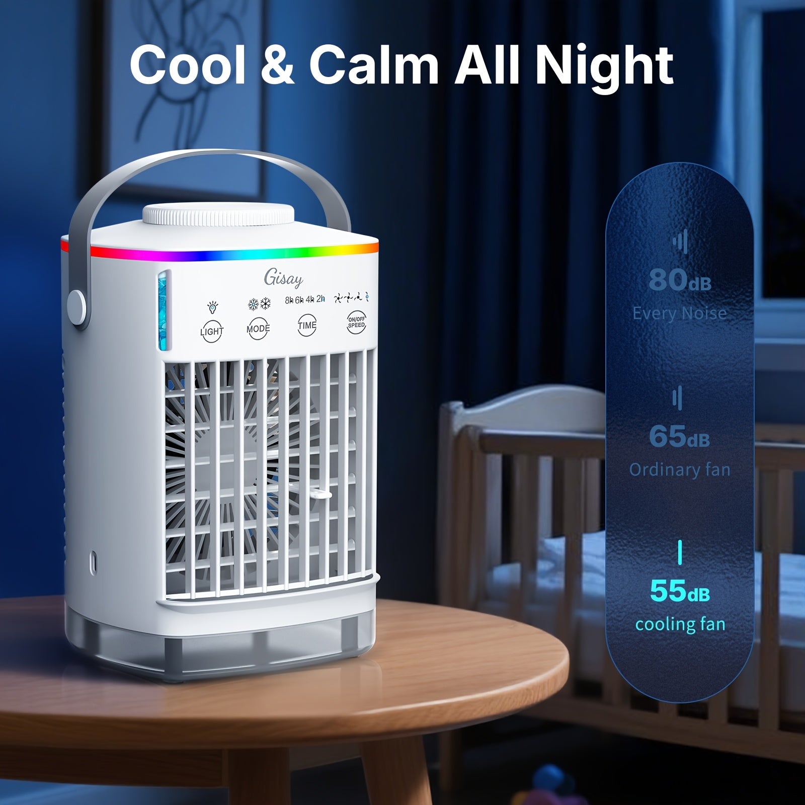 Gisay Compact USB-Powered Desk Fan - Quiet Portable Evaporative Cooling Humidifier, 4 Speed Settings, 8-Hour Timer, Lightweight Personal Cooling System for Home, Office, Travel, Bedroom - Mini Fan for Small Spaces