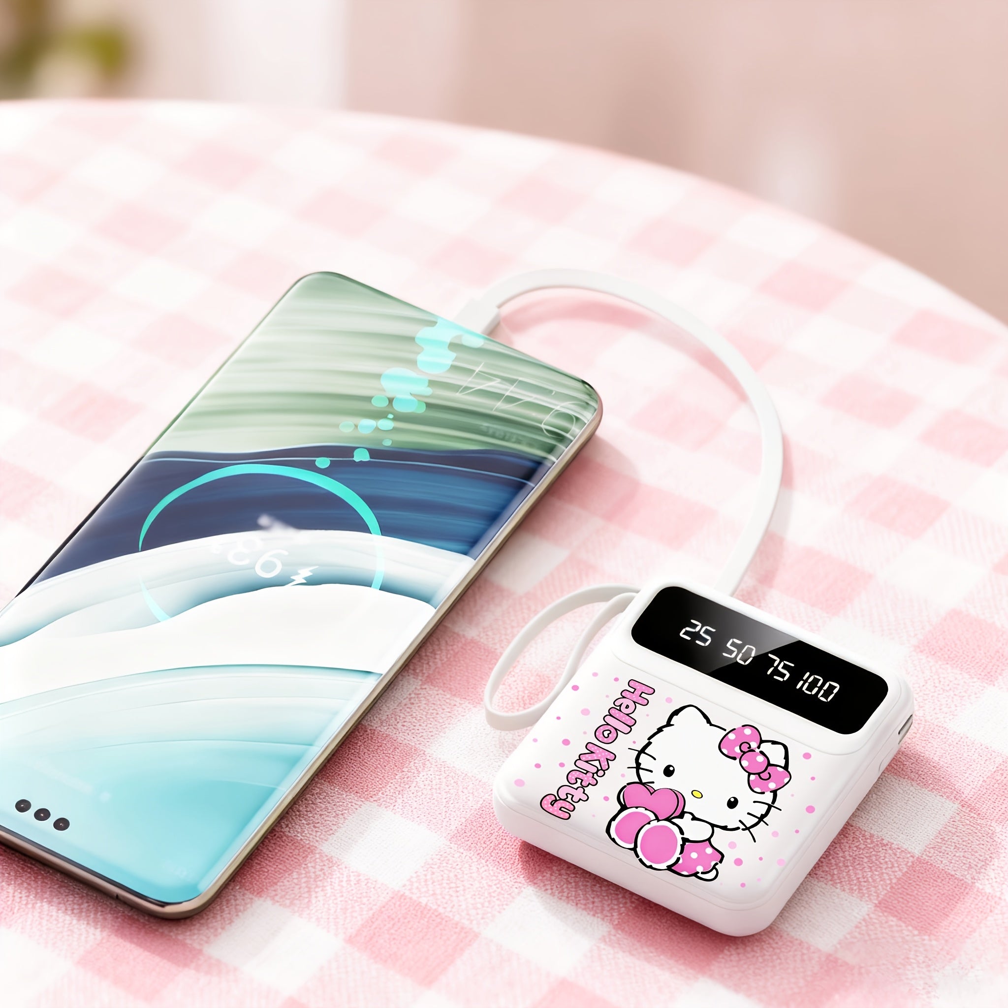 Sanrio Hello Kitty Mini Portable Pocket Power Bank, Small Size, LED Intelligent Power Display, Power Bank for iPhone/Android Mobile, Emergency Charging, Travel Power Bank, Cute Power Bank, Essential for Outdoor Travel & Work