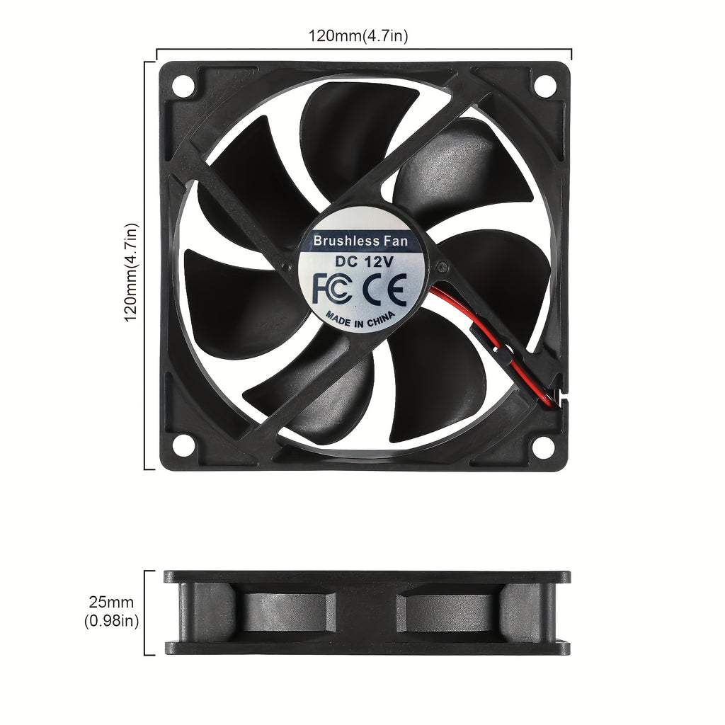 120mm×120mm×25mm DC 12V/24V Brushless Computer Case Fan, 2-Pin High Performance Cooling Fan